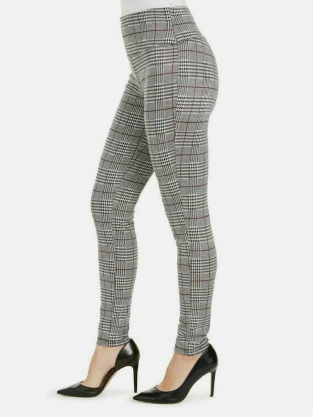 INTRO LOVE THE FIT BLACK, WHITE & RED PLAID LEGGINGS NWT - Picture 2 of 4